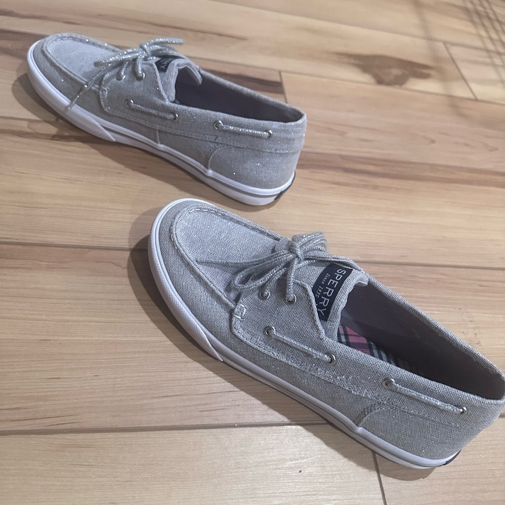 Girls Bahama Sperry Light Gray Canvas Sneakers